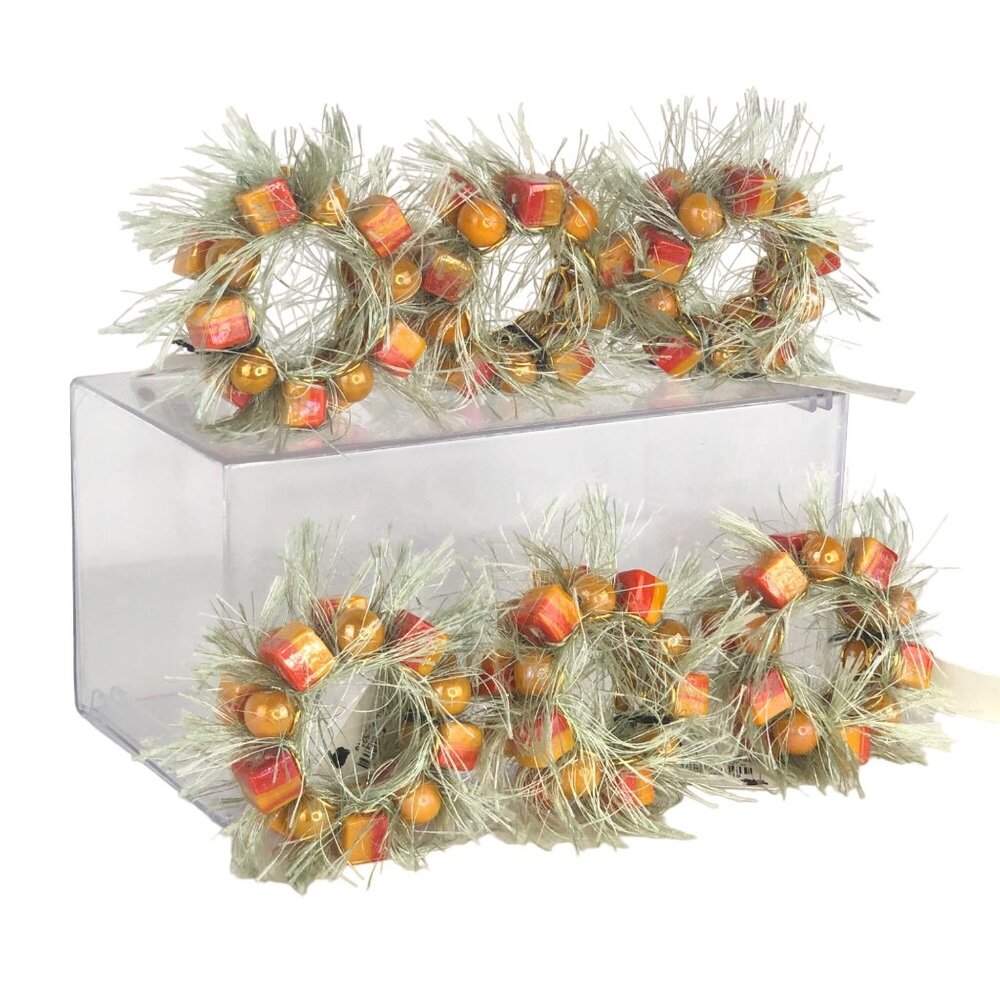Pier One Thanksgiving Napkin Ring Set of 6 Glass Bead Fringe Candy Corn Fall NWT